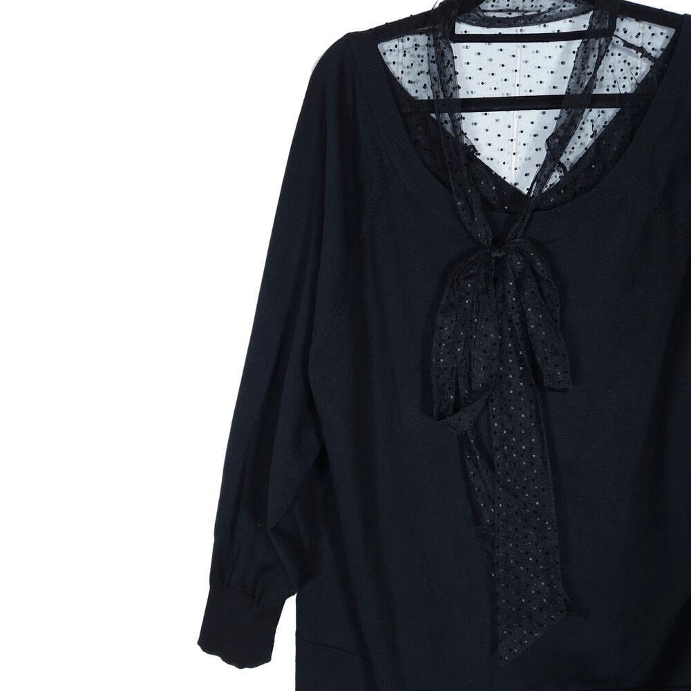 Eloquii Shirt 18 20 Black Polka Dot Mesh V Neck Long Sleeve Elastic Cuff Top - Picture 8 of 13